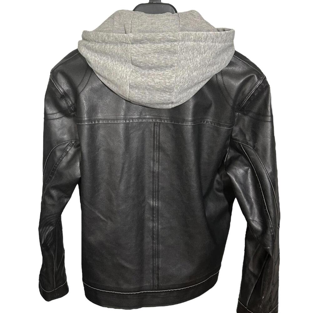 KENNETH COLE Vintage Mens M/L Black Bomber Moto Jacket w/ Zip-Out Fleece Hood - Picture 2 of 9